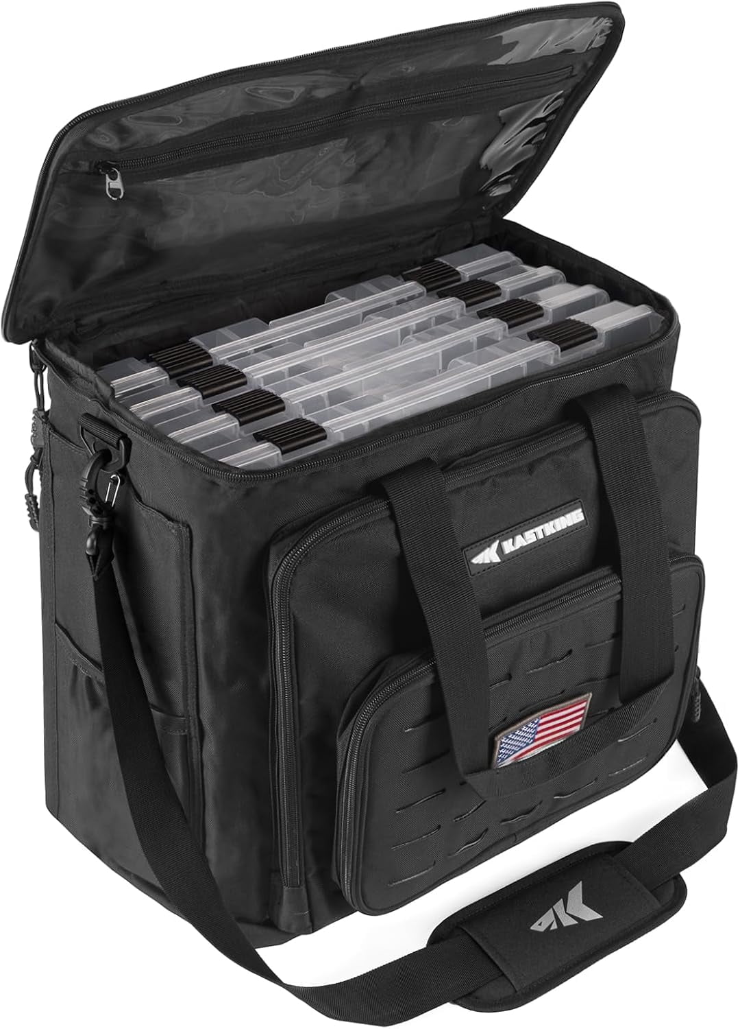 KastKing Fishing Tackle Bags with 4 * 3700 Tackle Trays, Fishing Gear Storage-Karryall Black