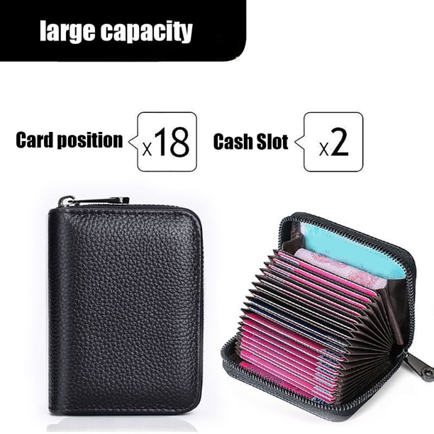 Tarjetero RFID FloreceBien Cartera de cuero genuino para tarjetas de crédito con cremallera