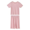 thumbnail image 3 of Girls 2 Piece Outfits Girls Summer Crewneck Solid Short Sleeve T-Shirts Tops and Pants Set Fashion Clothing Sets (Pink,8-9 Years), 3 of 6