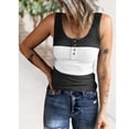 thumbnail image 4 of Haut Sans Manches Côtelé pour Femmes, Camisole Basique à Boutons Col Rond Décontracté Extensible pour Quotidien Dégradé Bleu, Dégradé Rose, Dégradé Rouge, Dégradé Violet, Rose Bleu, Noir Blanc, 4 of 6