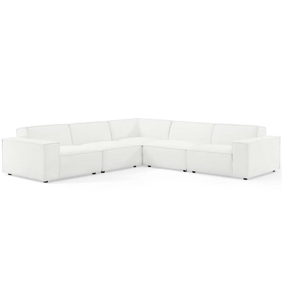 Pemberly Row 5-Piece Modern Fabric Upholstered Sectional Sofa in White