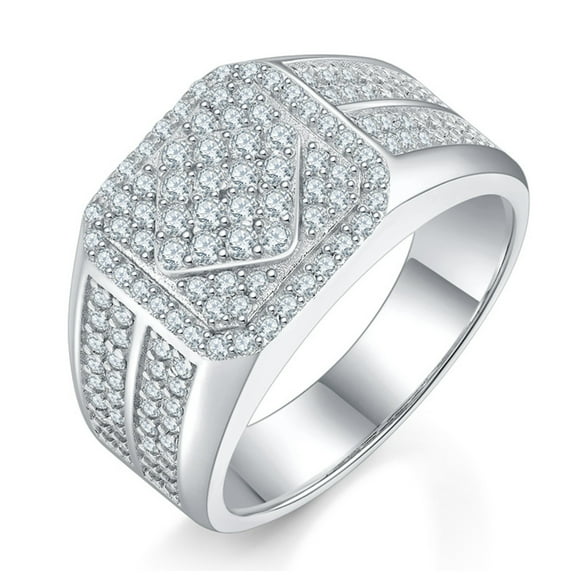 Men's Moissanite Huge Hip Hop Ring 925 Sterling Silver Diamond Pave Rings D/ E Color VVS1 Clarity Moissanite Pinky Rings for Mens(Size:5-10 - Large)