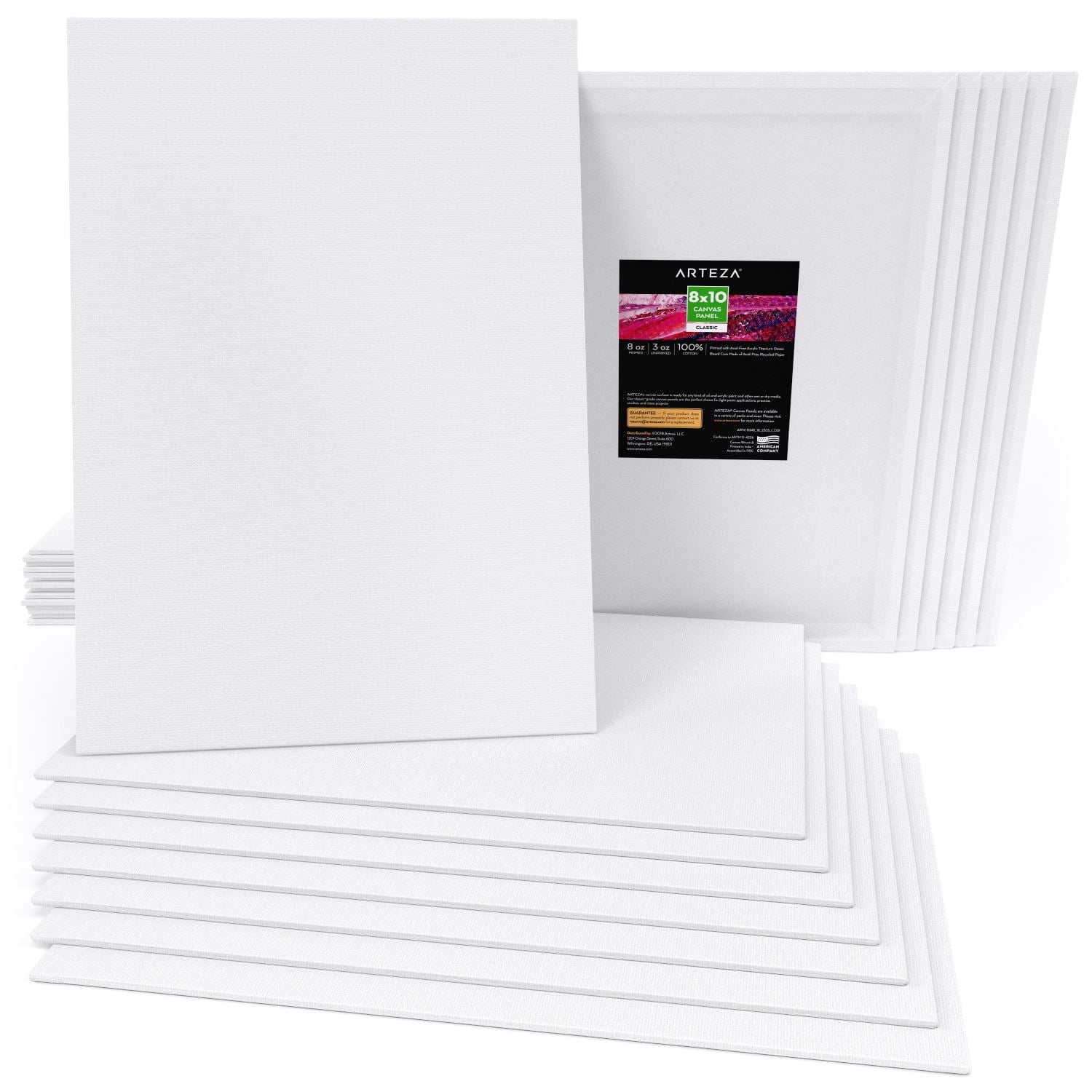 Arteza Canvas Panels, Classic, White, 8"x10", Blank Canvas Boards for Painting - 28 Pack