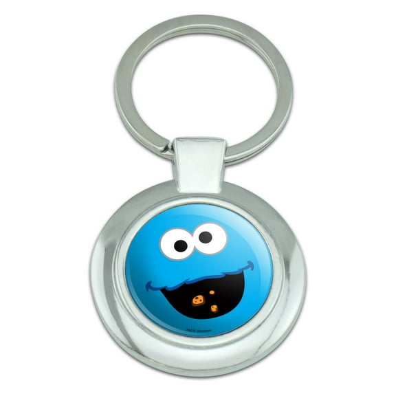 Sesame Street Cookie Monster Face Keychain Classy Round Chrome Plated Metal