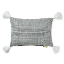 TOWN & COUNTRY TERRA Alara Ribbed Texture Handcrafted Indoor Outdoor Decorative Pillow, 100% Recycled Materials, UV Fade Resistant, Water Repellent, Black/Ivory, 14"x20"