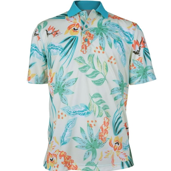 Monterey Club Men's Orchidia Hawaiian Print Golf Polo Shirt #1598