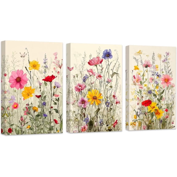 ZHONGYUTONG Flower Wall Art Set of 3 Watercolor Wildflower Paintings Colorful Floral Pictures Wall Decor Botanical Canvas Prints for Girls Room Decor Framed (11.00" x 14.00" x 3PCS)
