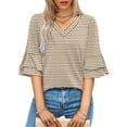 thumbnail image 3 of Ronuti Womens Blouses Ruffle Sleeve Top V Neck Shirts Casual Outfit Bell Sleeve Cute Tee Spring Summer Fashion Clothes, 3 of 10