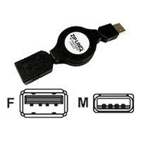 Ziplinq ZIP-USB2-C02 Retractable USB 2.0 A Male to A Female Extension Cable (48 Inch, Black)
