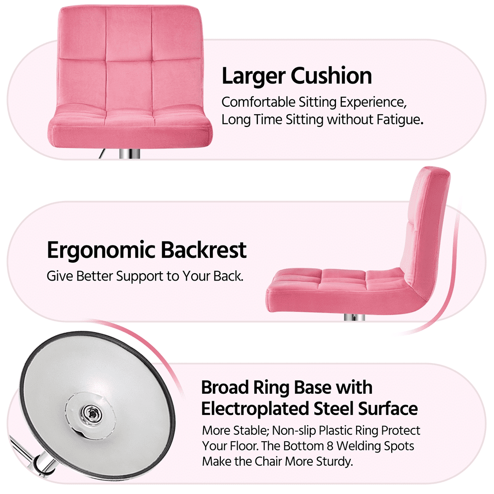 Alden Design Adjustable Modern Velvet Counter-Height Mid-Back Bar stool Set of 2, Pink