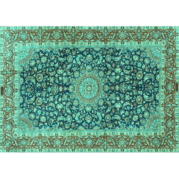 Ahgly Company Indoor Rectangle Medallion Turquoise Blue Traditional Area Rugs, 7' x 9'