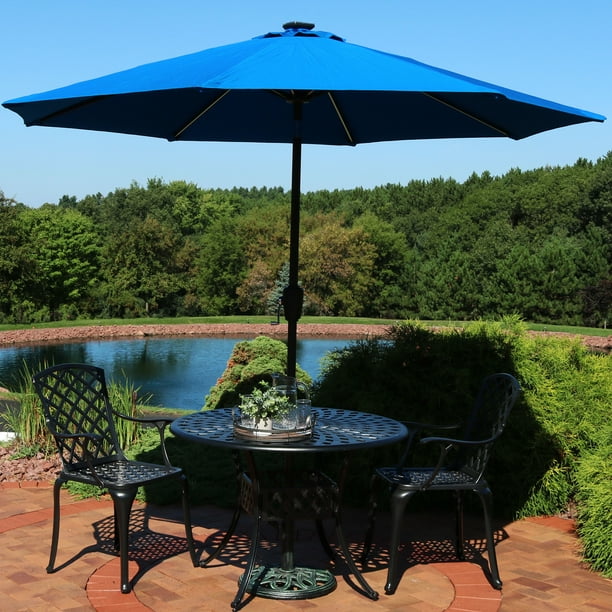 Sunnydaze Sunbrella Patio Umbrella with Solar Lights 9 Foot Tilting