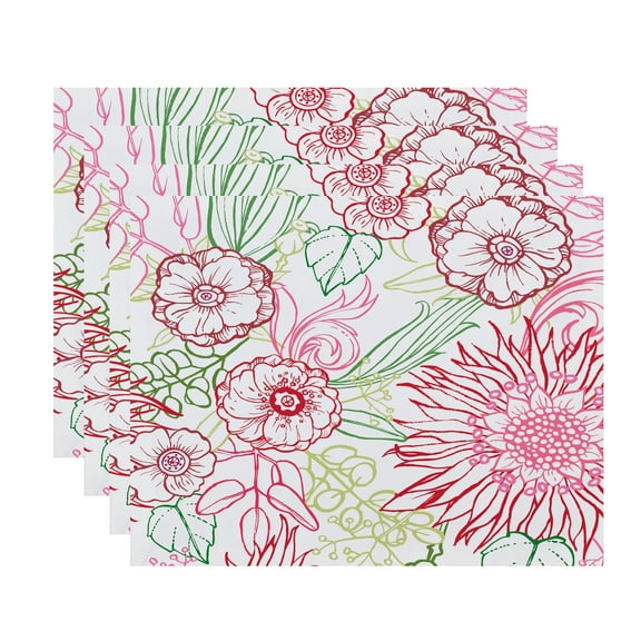 Simply Daisy, 18 x 14 inch, zentangle 4 Color, Floral Print Placemat (Set of 4), Red