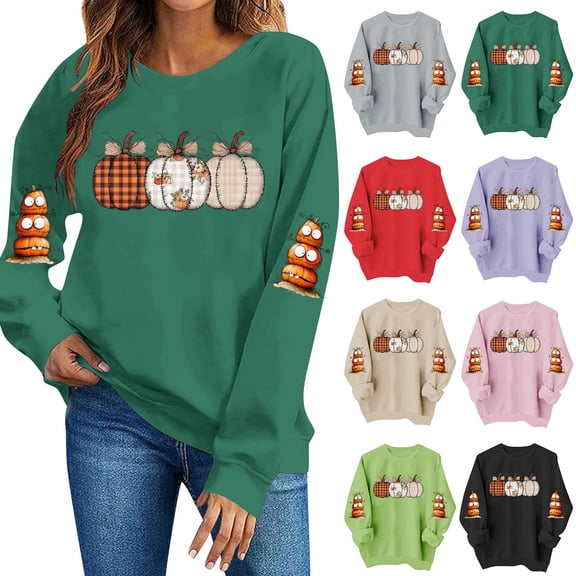 TKLPEHG Fall Pumpkin Sweatshirt for Women Plaid Pumpkin Graphic Pullover Vintage Halloween Thanksgiving Casual Long Sleeve Tops (Black,M)