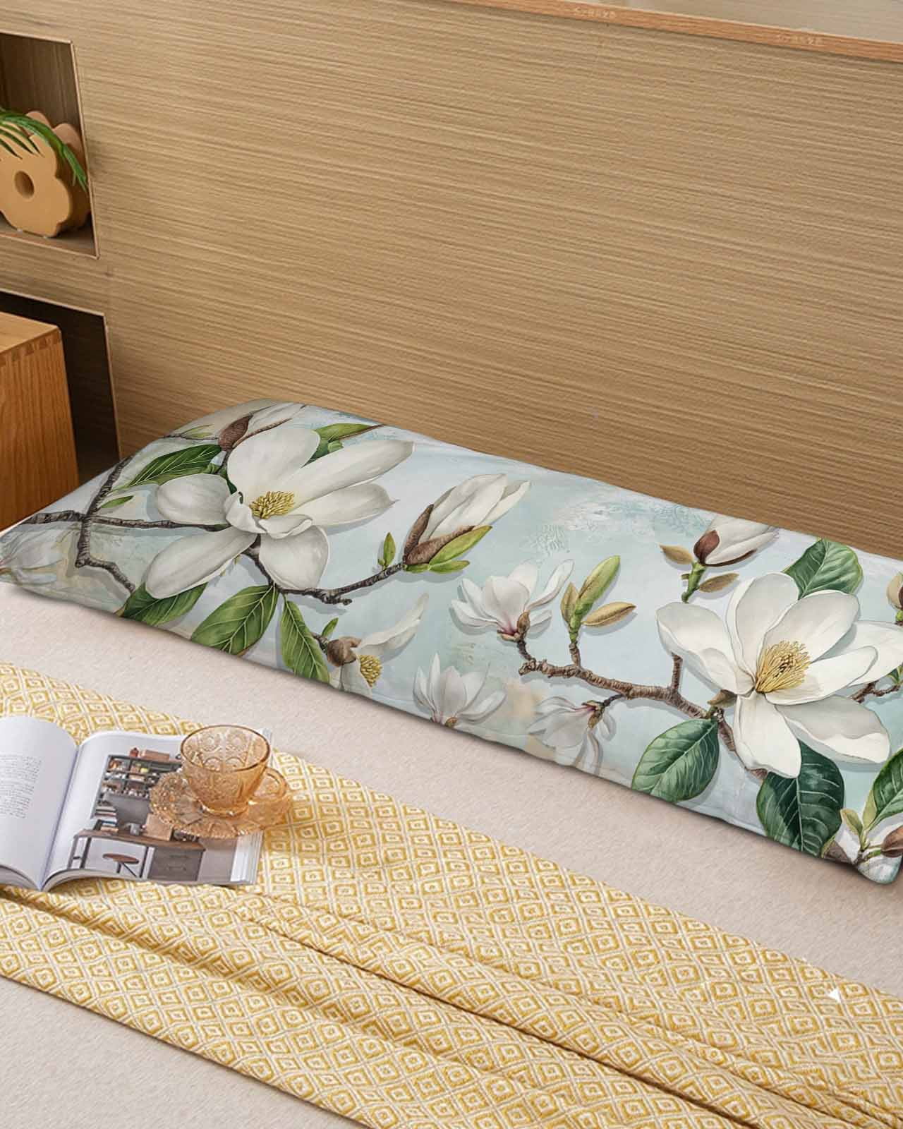 Country Flowers Body Pillow Cover 20 x 60 Inch Decorative Pillow Cover Spring Botanical Magnolia Branches Lumbar Pillowcase Seasonal Rectangle Cushion Case for Couch Sofa Bed Living Room