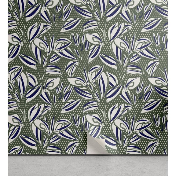 Ambesonne Tropical Peel & Stick Wallpaper for Home, Foliage Flowers Dots Art, 13"x36", Dark Lavender and Sage Green