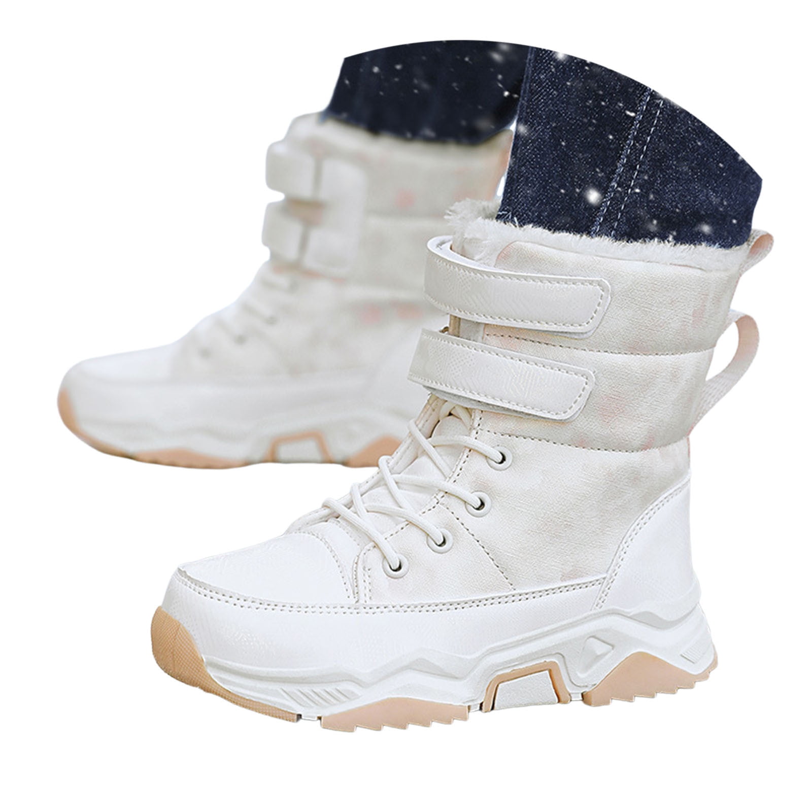 Zecgelong Fashion Autumn Children Girls Sports Shoes Flat Thick Bottom Non Easy To Wear PU Upper Comfortable Snow Boots Girls' Rain Bootsâ 6-7 Years