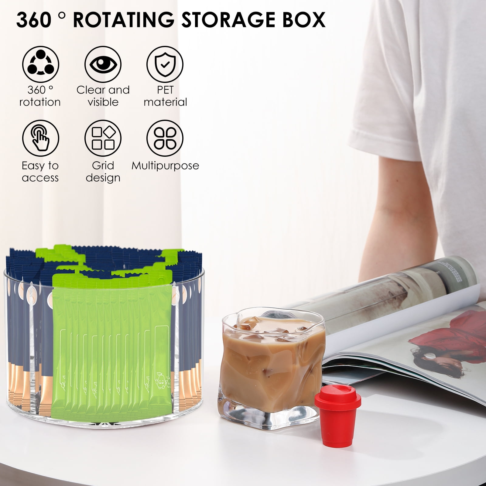 Drinks Packet Organizer Clear Flavor Packet Holder Versatile Lazy Susan Rotating Storage Fit Divided Drinks Mix Rotating Holder Easy to Use Water Packet Organizer for Counter Top
