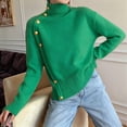 thumbnail image 6 of Women'S Long Sleeve Sweater with Gold Buttons Loose Fit Knitted Pullover Casual Tops Green XXL, 6 of 7