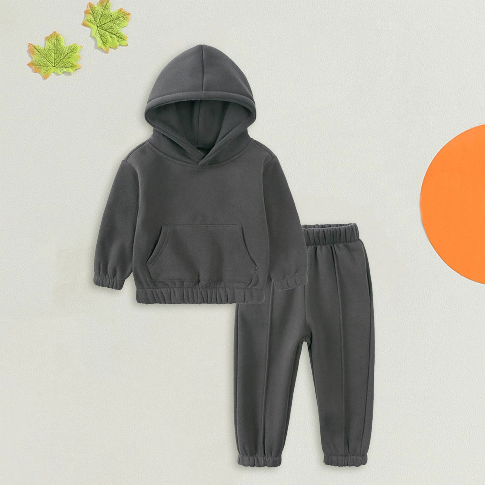 Coerni Toddler Winter Outfit Cotton Warm Long Sleeve Hoodie With Pockets Solid Color Sports Sweatshirt Set for Boys Girls