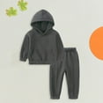 thumbnail image 2 of Coerni Toddler Winter Outfit Cotton Warm Long Sleeve Hoodie With Pockets Solid Color Sports Sweatshirt Set for Boys Girls, 2 of 9