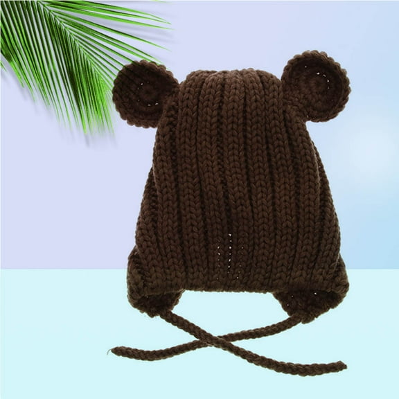 LOLIPPYY Coffee Wool Knit Hat with Adorable Bear Ears for Warmth, Comfort, and Stretchy Fit