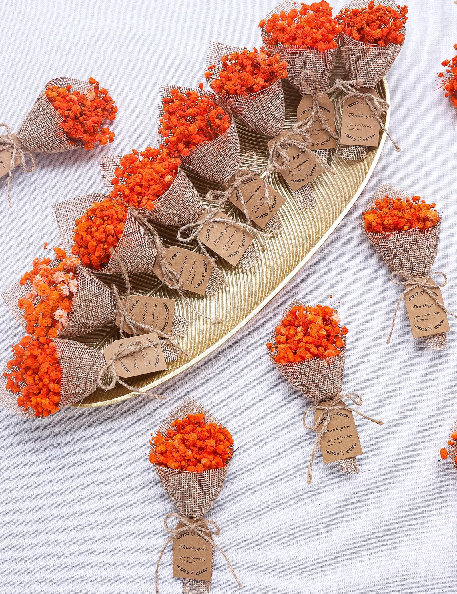 20-piece Set Mini Dried Flowers Bouquet For Rustic Wedding Favors Shower Party Guests Bridal Gifts Baptism Thank You Favor. (orange)