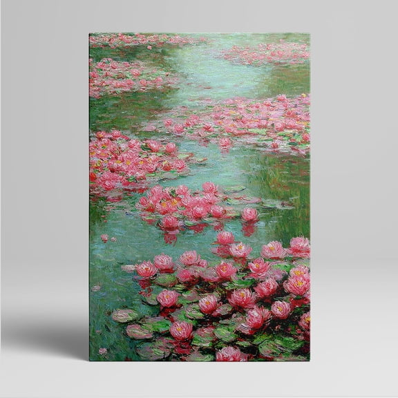 1pc Framed Pink Water - Lilies Canvas Art, Inspired by Monet's Masterpiece, Decor room hanging Wall Picture Decor for Home Gifts, living room, bathroom, bedroom, kitchen wall art decor canvas wall