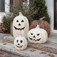 thumbnail image 5 of Fall Decor - 5.9" Halloween White Handmade Resin Pumpkin Jack O' Lantern Decorations, Vintage Autumn Farmhouse Pumpkin Table Decoration for Home Indoor Outdoor Front Porch Mantel, 5 of 12