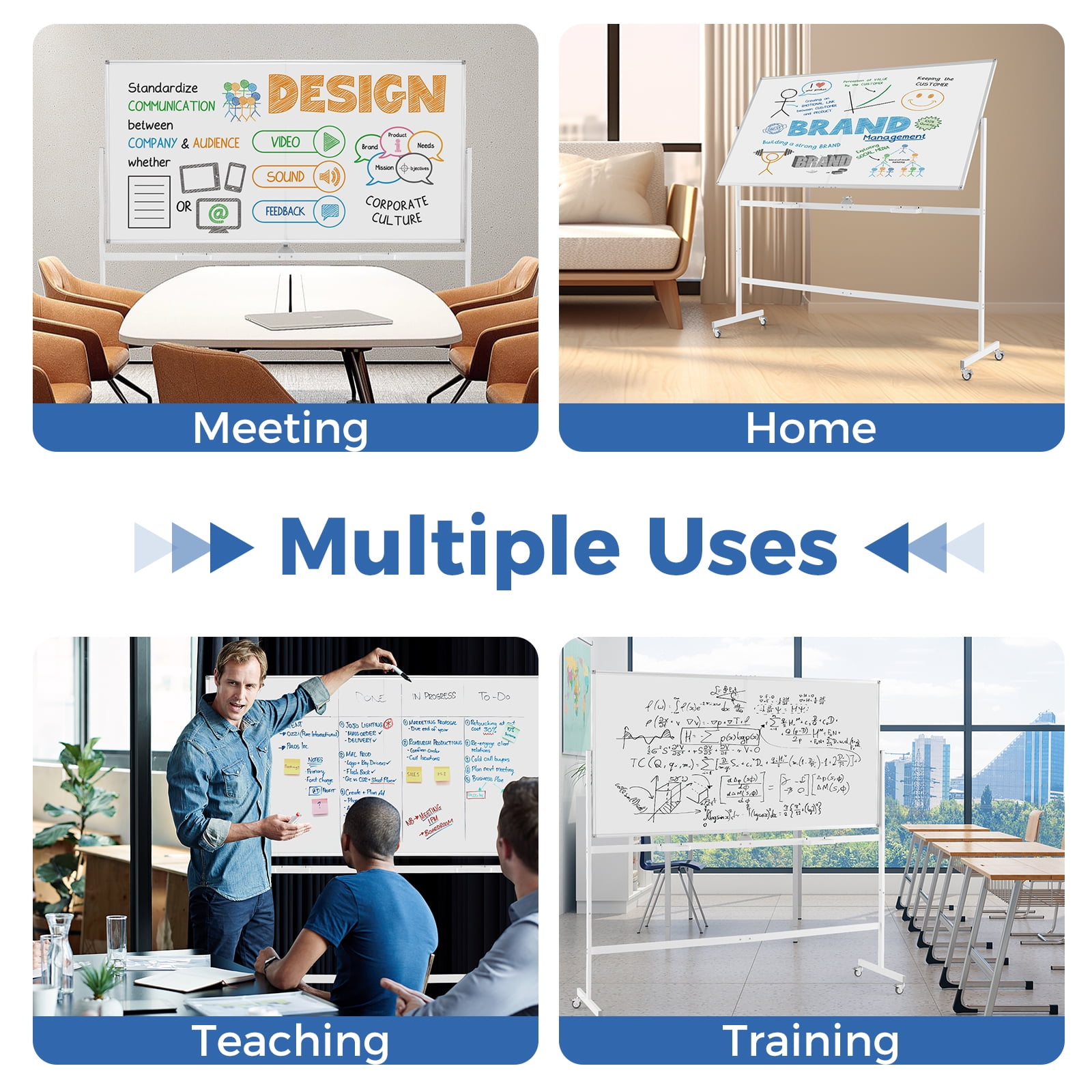 Costway 72" x 36" Double-Sided Magnetic Whiteboard with Stand and Aluminum Alloy Frame