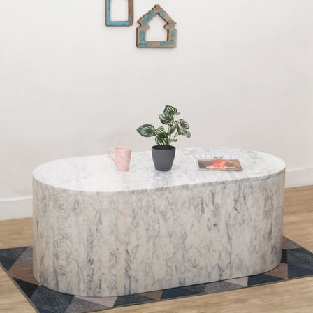 BIDK Home Oval Marble Coffee Table - 48" - White and Purple