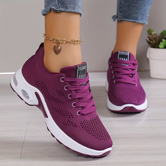 Chaussures de Sport à Coussin d'Air pour Femmes, Espadrilles de Course Basses en Tricot Confortables à Lacets, Chaussures de Sport Extérieures pour Femmes et Filles