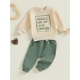 thumbnail image 5 of Baby Toddler Boys Pants Clothing Set, 3 6 12 18 24 Months 2T 3T Long Sleeve Crew Neck Letters Print Sweatshirt with Elastic Waist Sweatpants Infant Outfits, 5 of 9