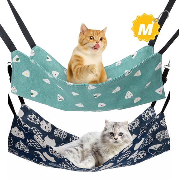 Semfri 2Pcs Hanging Hammock for Cats Summer Reversible Breathable Pet Cage Hammock – Suitable for Cats, Ferrets, Puppies, Rabbits, And Small Animals - M,Blue