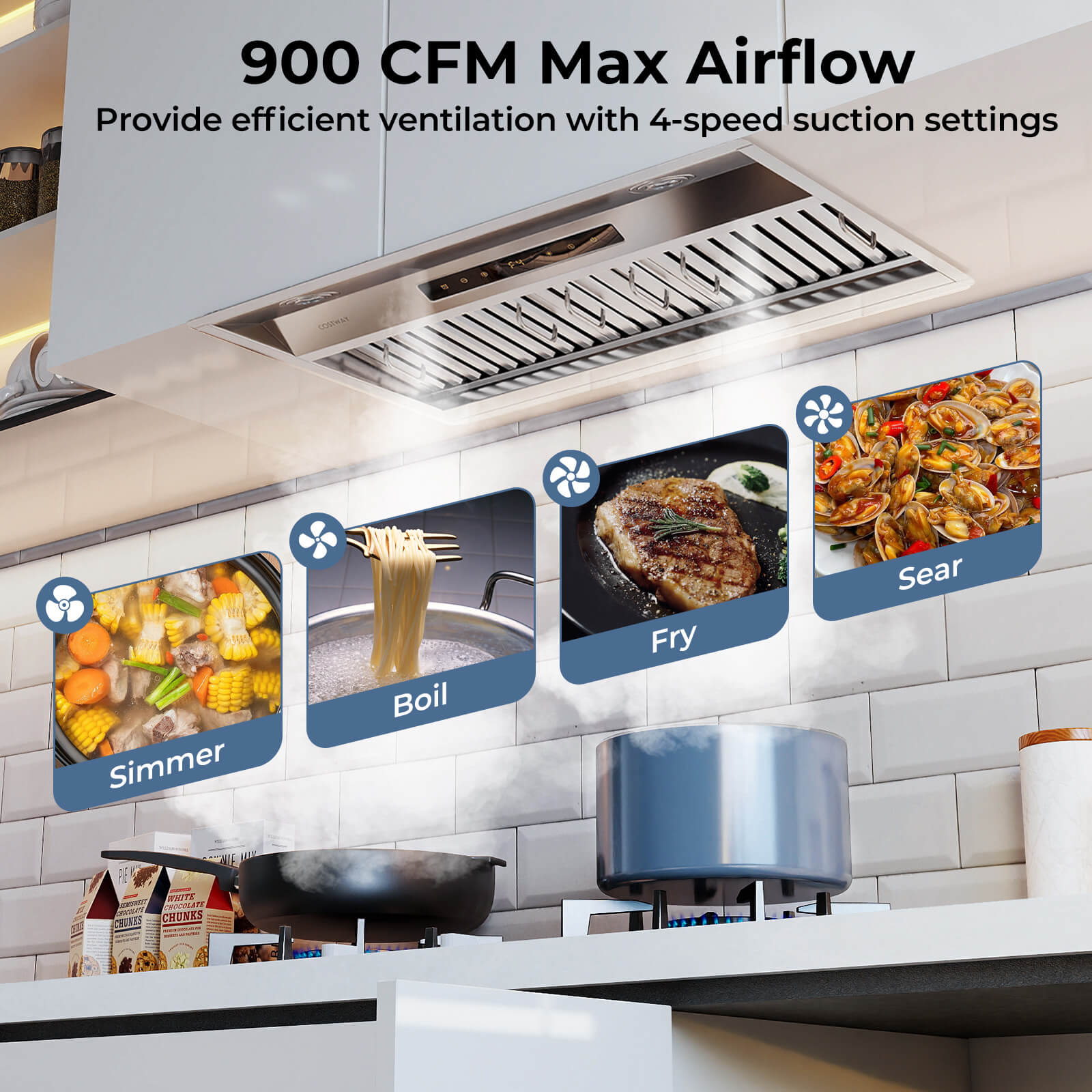 Costway 30 Inch Under Cabinet Range Hood with 4 Fan Speeds, Touch/Gesture/Remote Control
