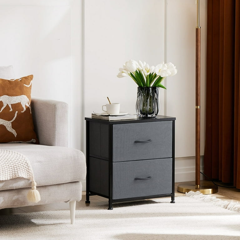 small dresser nightstand DEXYLLO with 2 Fabric Drawers, for Bedroom, Bedside End Table for Closet, Charcoal Black Wood Grain Print Style Keywords CONCETTA 2-Drawer Fabric Storage Dresser,