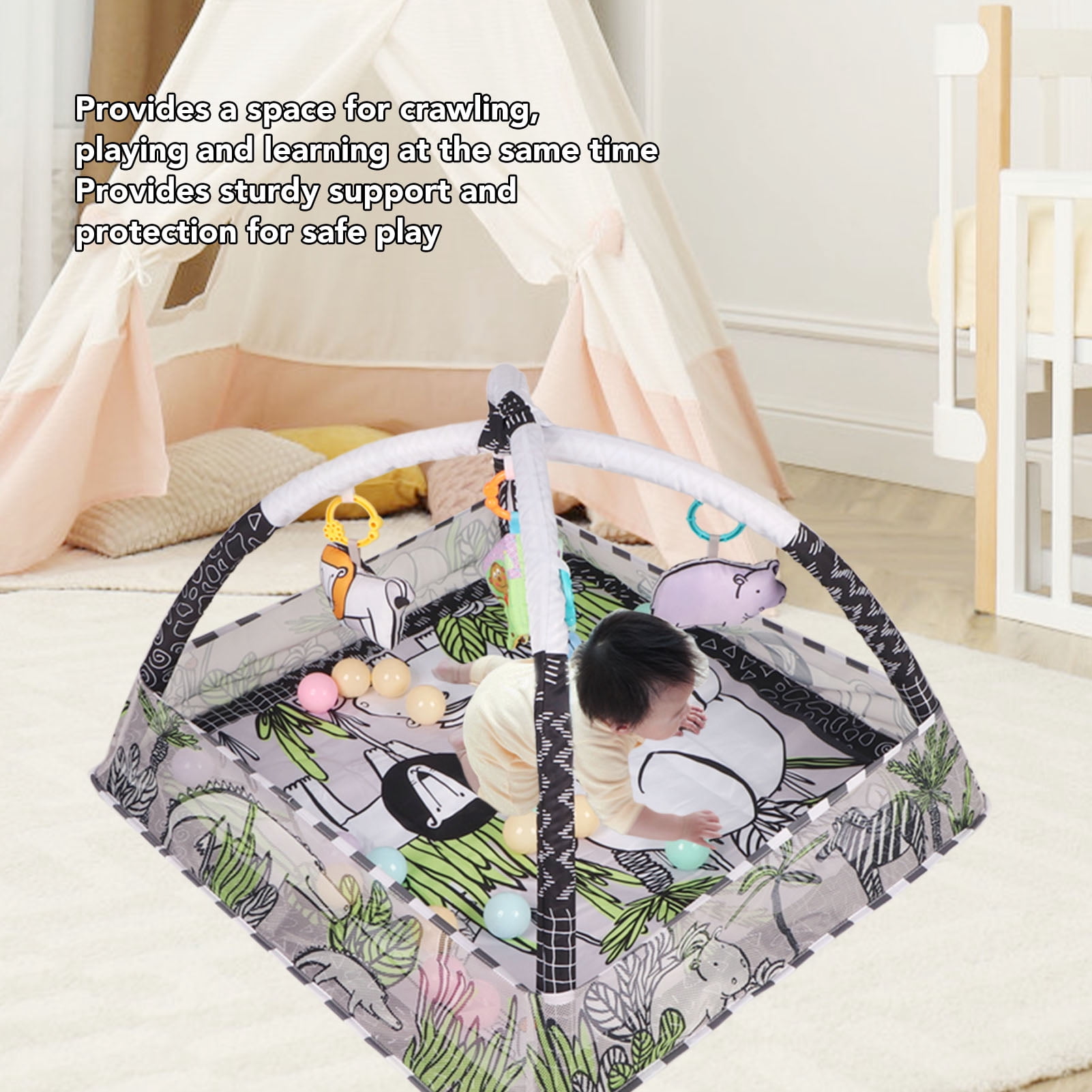 Portable Square Comfortable Kid Play Mat Cozy Kid Gym Play Mat Wild Prairie Pattern Safe Kid Play Mat Kid Activity Gym for Home Floor