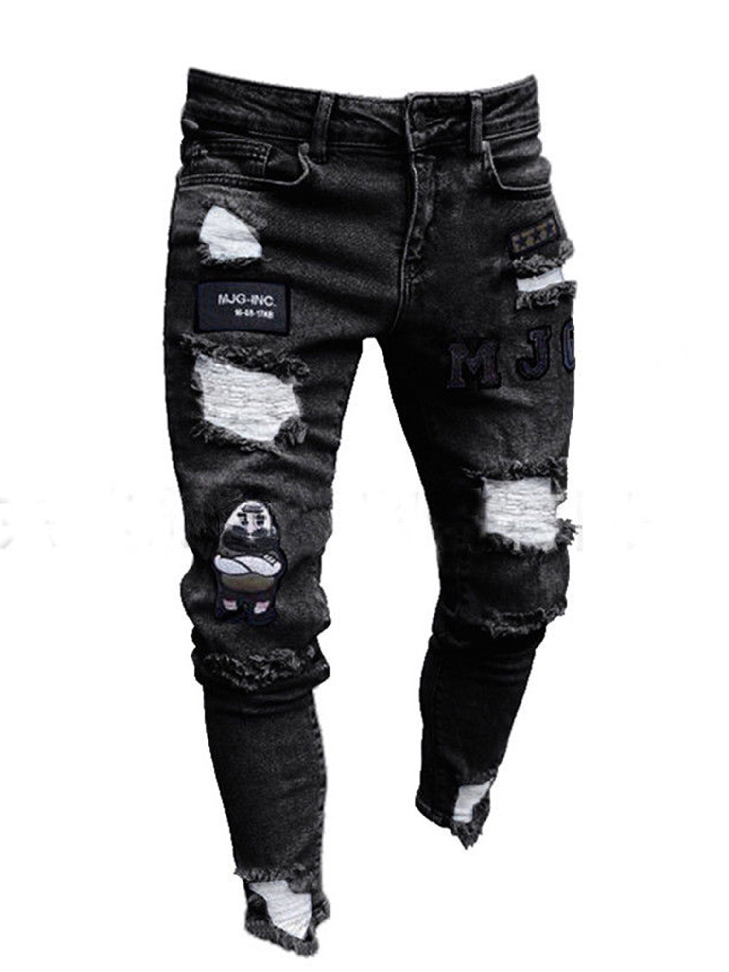 Sunisery Men Stretchy Ripped Skinny Biker Hip Hop Jeans Destroyed Taped ...