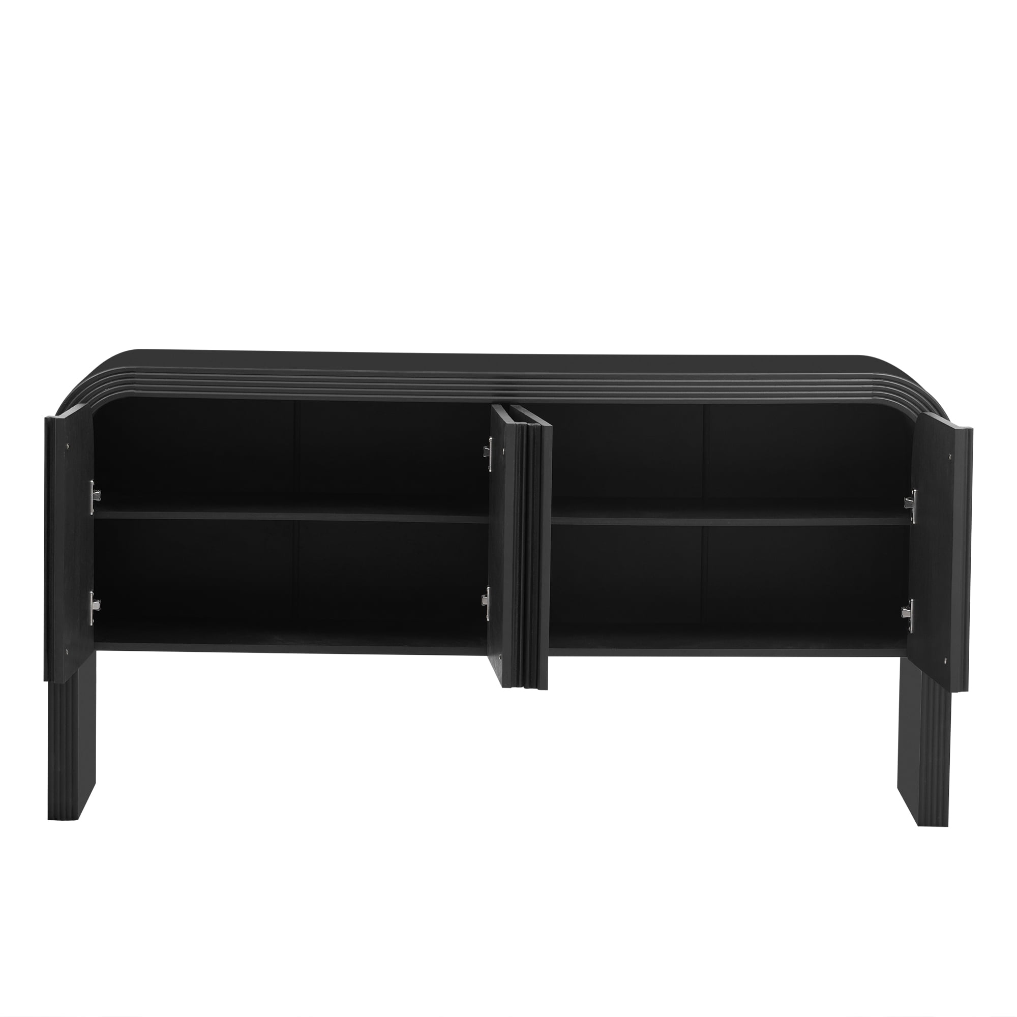 Aukfa 63 "Console Table Striped 4-Door Sideboard Storage Cabinets for Hallway Living Room,Black