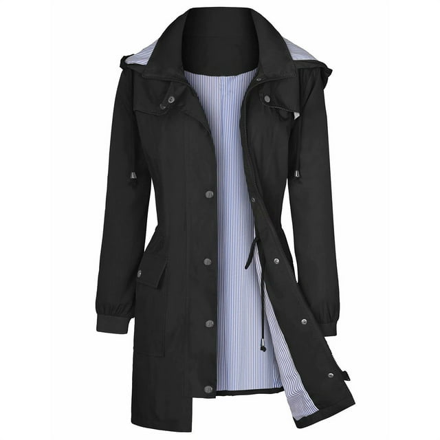 Swstbby Fall Savings Clearance! Womens Fall Jackets, Women's Fashionable Hooded Drawstring Button Jacket with Zipper Pocket Medium Length Jacket Black XL