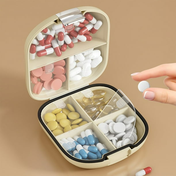 Caja grande organizadora de vitaminas 7 compartimentos | Pastillero de viaje extra grande mantiene secos las vitaminas y suplementos | Almacenamiento portátil de plástico | Blanco y Verde | Sello