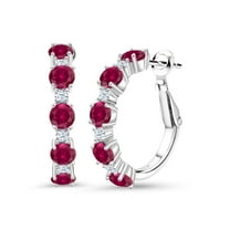 Gem Stone King 2.74 Cttw Red Created Ruby and White Zirconia CZ Hoop Earrings for Women | 925 Sterling Silver | Round 4MM and 1.9MM | 1 inch Diameter | Fine Jewelry Gifts for Her Mom Women Wife