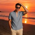 thumbnail image 5 of Men's Linen Shirts Short Sleeve Stand Collar Lace Up T Shirts Casual Lightweight Breathable Relaxed Fit Summer Tees, L, 5 of 7