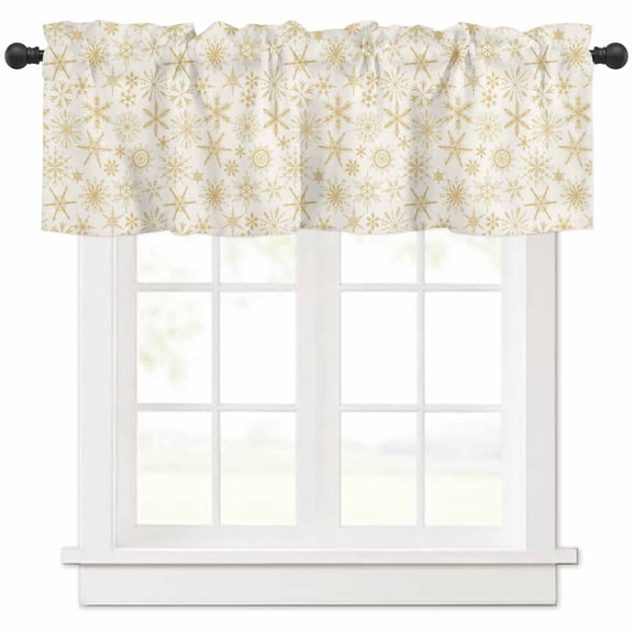 Winter Snowflake Valances for Windows, Christmas White Background Modern Light Filtering Window Treatment Valances, Rod Pocket Small Curtains for Kitchen/Bathroom, 56"x16"