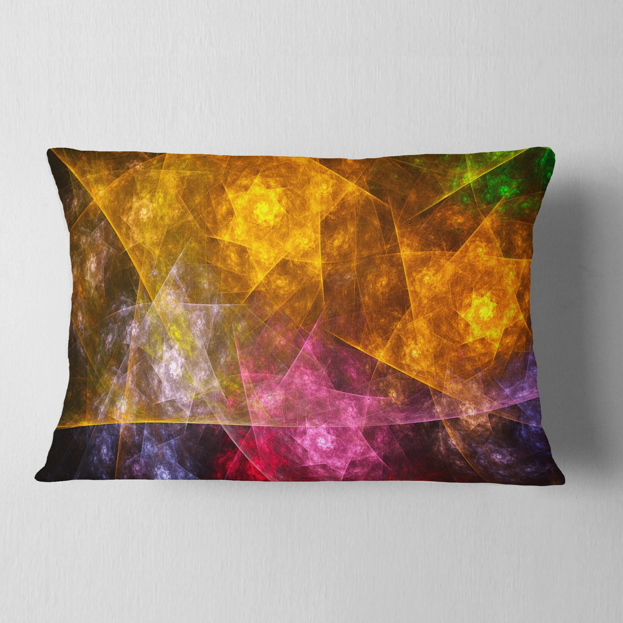 Designart Yellow Pink Rotating Polyhedron - Abstract Throw Pillow - 12x20