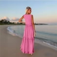 thumbnail image 5 of 2025 Summer Trendy Casual Dresses For Women Built In Bra Dresses Loose Vacation Dress Flowy Zipper Up V Neck Maxi Dresses Pink XXL, 5 of 7