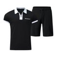 thumbnail image 4 of Outfmvch t shirts for men Male Casual Pocket Two Piece Suit Zipper Collar Suit Drawstring Pocket Short Set womens tops Black, 4 of 4