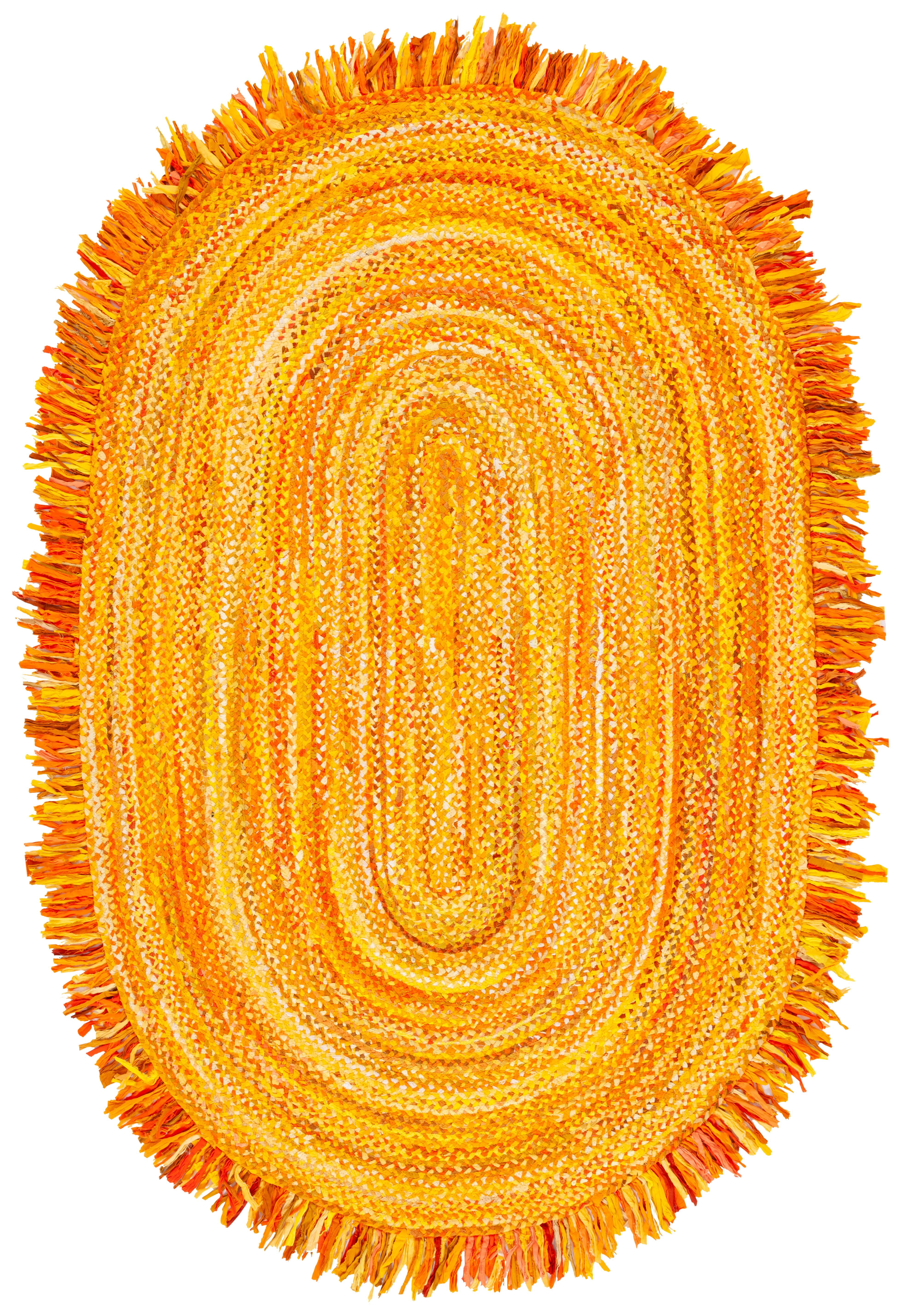 SAFAVIEH Braided Paisley Transitional Cotton Reversible Area Rug, Gold, 6' x 9' Oval