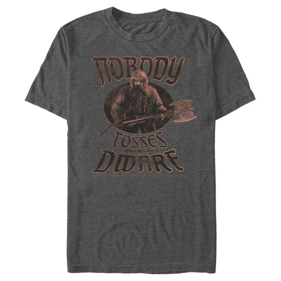Men's The Lord of the Rings Gimli Nobody Tosses a Dwarf Graphic Tee Charcoal Heather Medium