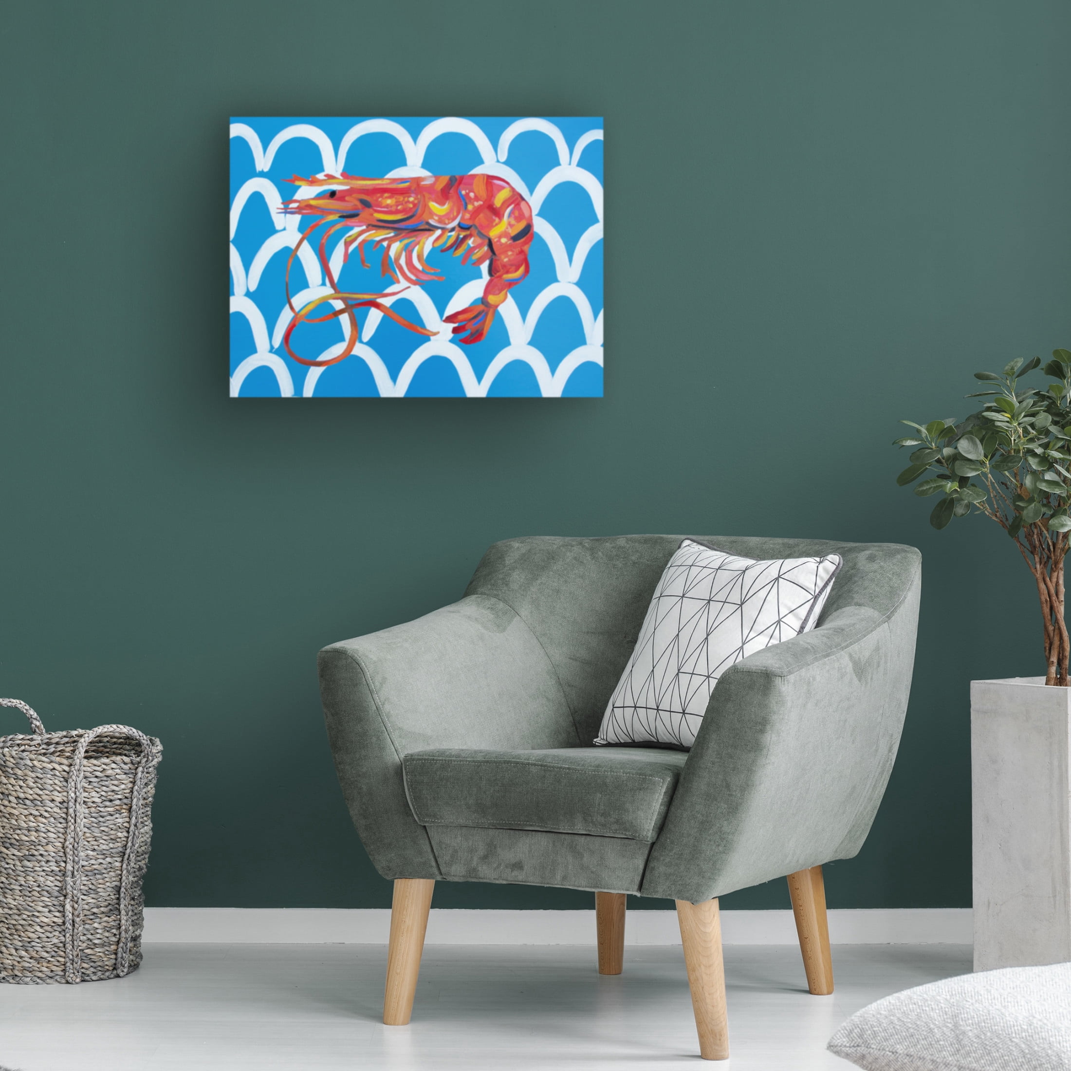 Trademark Fine Art Alice Straker Prawn On Blue Wavey Canvas Wall Art